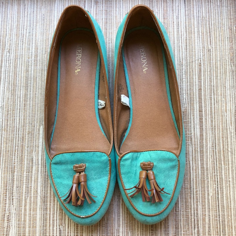 Merona Green and Butterscotch Tassel Flats